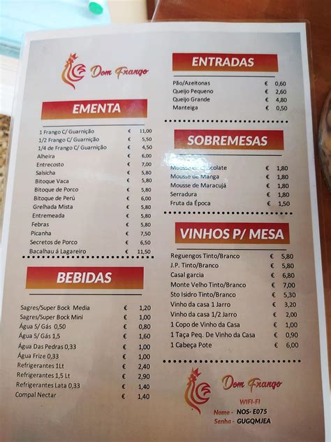 Menu At Churrasqueira Dom Frango Restaurant Almada