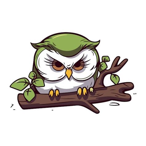 Premium Vector Cute Cartoon Owl Sitting On A Tree Branch Vector Illustration