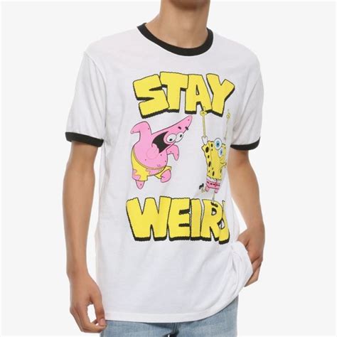 Hot Topic Shirts Hot Topic Spongebob Squarepants Mens Stay Weird Ringer Shirt New Sizes Xs