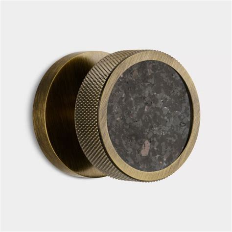 Brass And Black Terrazzo Knurled Mortice Door Knob In Antique Gold Pushka Home