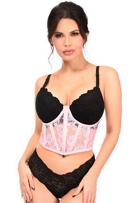 Plus Size Lavish Light Pink Sheer Lace Underwire Underbust Corset Set