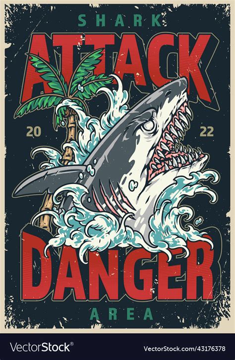 Shark attack colorful vintage poster Royalty Free Vector