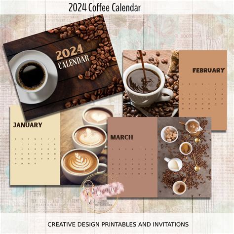 Coffee 2024 Printable Calendar Printable Landscape Horizontal Etsy