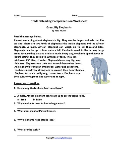 grade reading practice sheets