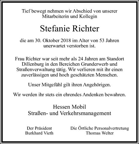 Traueranzeigen Von Stefanie Richter Vrm Trauer De