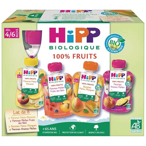 Compote bébé dès 4 6 mois Gourdes Multipack 4 variétés Bio HIPP