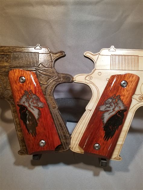 Full Size 1911 Grips Inlaid Wolf And Raven Etsy