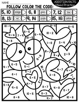 Valentine S Day Color By Number Addition Facts By Teaching Second Grade