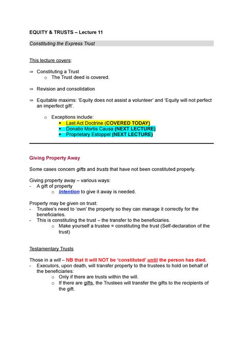 L11 Constitution ET EQUITY TRUSTS Lecture 11 Constituting The