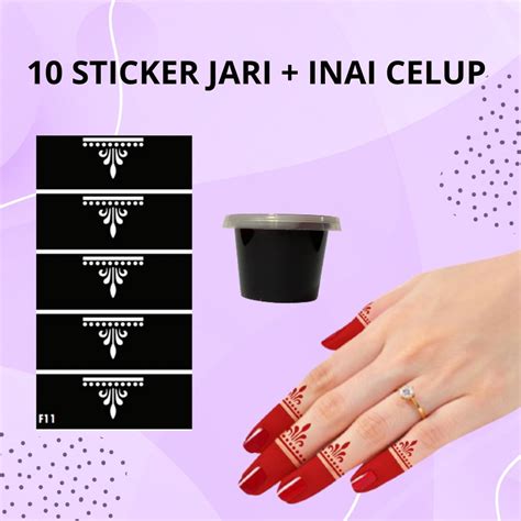 Sticker Inai Celup Sticker Jari Diy Set With Inai Celup Henna Finger