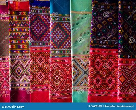 Thai Silk Fabric Handmade Woven Fabrics Of Thai Silk Textiles Stock