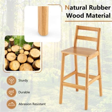 Slickblue Set Of Rubber Wood Armless Bar Stools With Backrest And