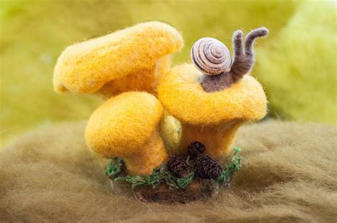 Yellow Needle Felted Mushroom Chanterelles Woodland Fairy Etsy