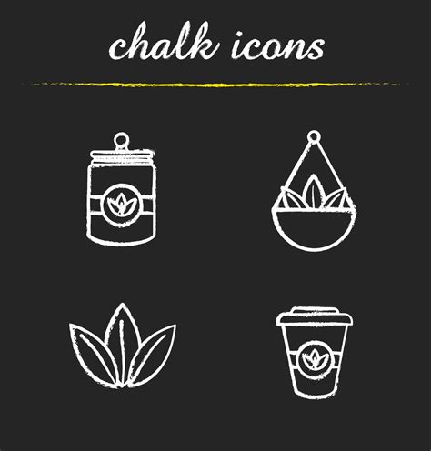 Tea Chalk Icons Set Loose Tea Leaves In Bulk Disposable Paper Cup