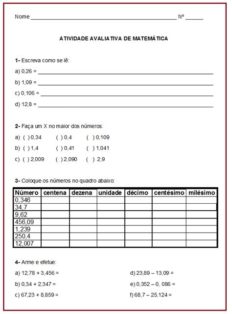 Atividades Numeros Decimais 4 Ano - JORNAL PONTO COM: 30 atividades de matemática para o 4° ano , números ...