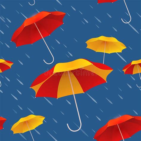 Seamless Pattern With Bright Colorful Umbrellas And Rain Stock Vector