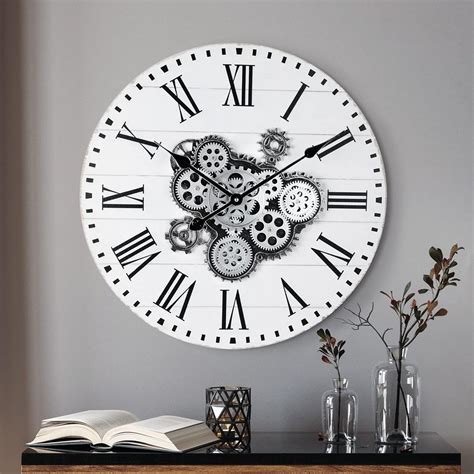 Amazon Lafocuse Inch Wooden Real Moving Gears Wall Clock White