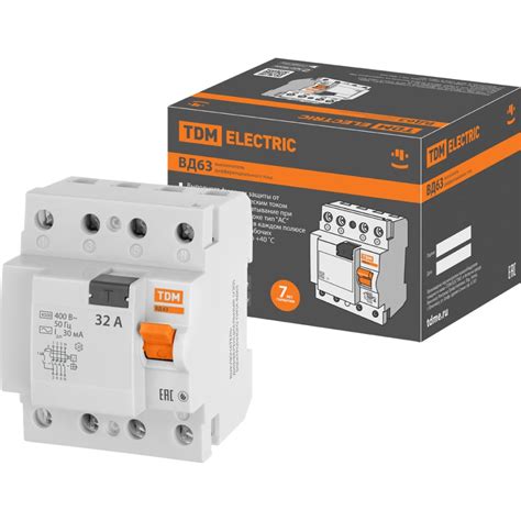 Устройство защитного отключения TDM ВД63 4Р 32А 30мА электронное SQ0220 ...
