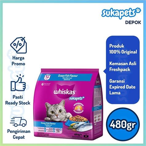 Jual Whiskas Adult Cat Ocean Fish Dry Food Makanan Kucing Kering 480gr