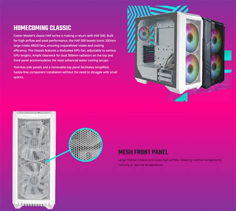 Cooler Master Haf 500 With Atx Mid Tower Gaming Case Casing Black White