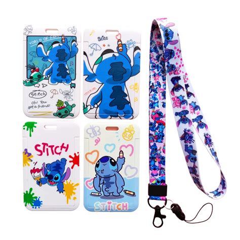 Disney Stitch Lanyard Card Holder Neck Strap Keychain Office Ladies