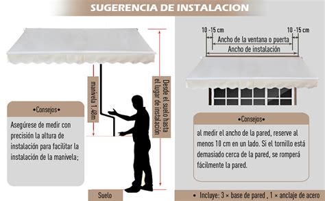 Outsunny Toldo Manual Retráctil 350x250 cm Toldo para Balcón con