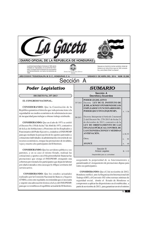 Nueva Ley De Injupemp La Gaceta Rep Blica De Honduras