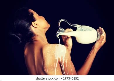 Beautiful Naked Woman Pouring Milk On Stock Photo Shutterstock