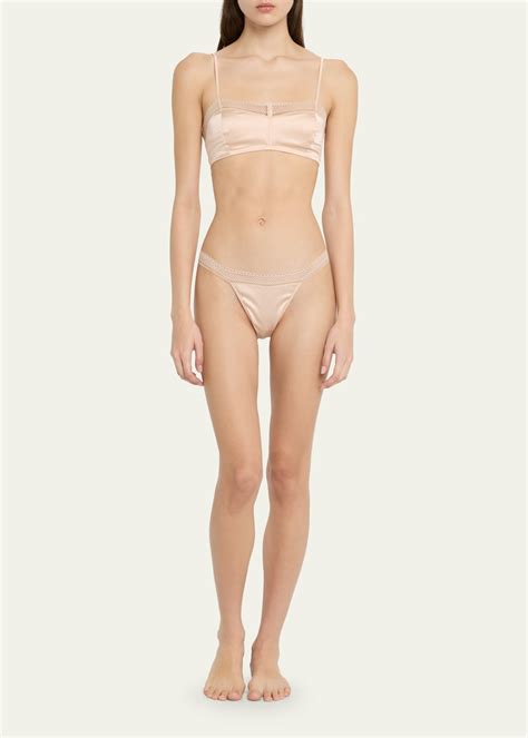 Kiki De Montparnasse Slyvie Lace Trim Stretch Silk Thong Bergdorf Goodman