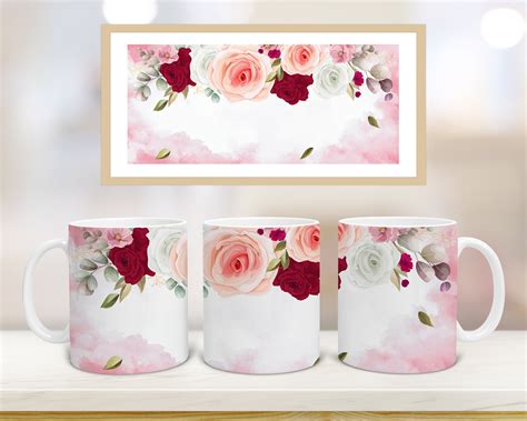 Plantilla de sublimación de taza de flor rosa rosada Diseños Etsy España