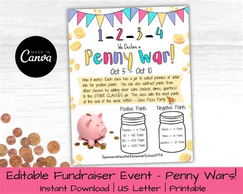Editable Penny War Fundraiser Flyer | School Fundraiser Flyer | Pto Pta
