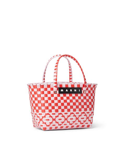 Marni Market Basket Bag In Red And Pink Woven Material Marni