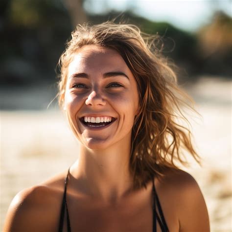 Retrato De Un Joven Ni A Bonita En La Playa Foto Premium