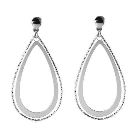 Boucles D Oreilles Pendantes Argent Rhodi En Forme De Goutte Ref