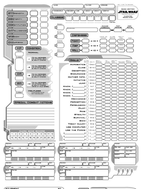 Form Fillable Star Wars Character Sheet D20 Printable Forms Free Online