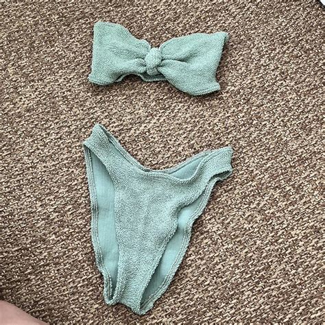 Asos Sage Green Crinkle Fabric Bikini Strapless Top Depop