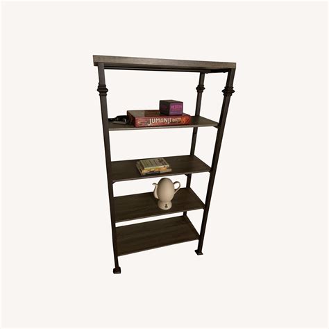 Habersham Dark Grey Metal Frame Wood Veneer Bookshelf - AptDeco