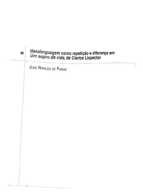 Pdf Metalinguagem Como Repetição E Diferença Em Um Sopro De Vida De