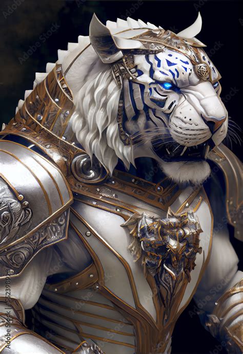 Siberian Tiger In Paladin Armor Generative Art Stock Illustration
