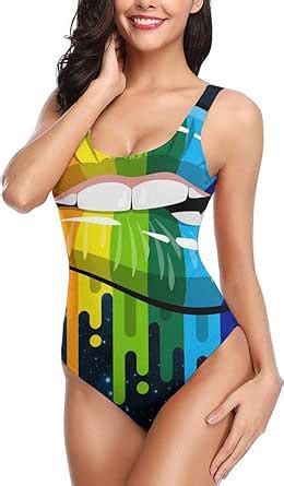 Amazon Rainbow Lips Women S One Piece Swimsuit Bikini Swimsuits High Cut Swimwear Sexy