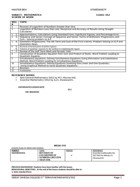 1ST Term S2 Mathematics | PDF