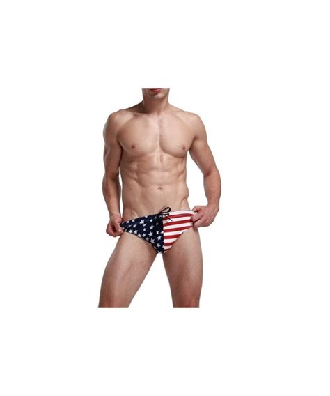 Mens USA Flag Stars Low Rise Swimwear Bikini Briefs Beach Swimsuit Blue C I HF