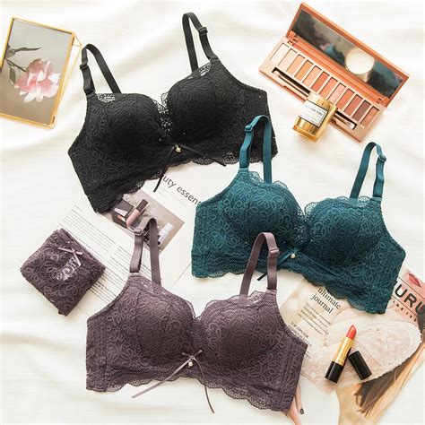 Wasteheart Women Fashion Bow Bralette Set Wire Free Cotton Panties Push Up Bra Set Sexy Lingerie