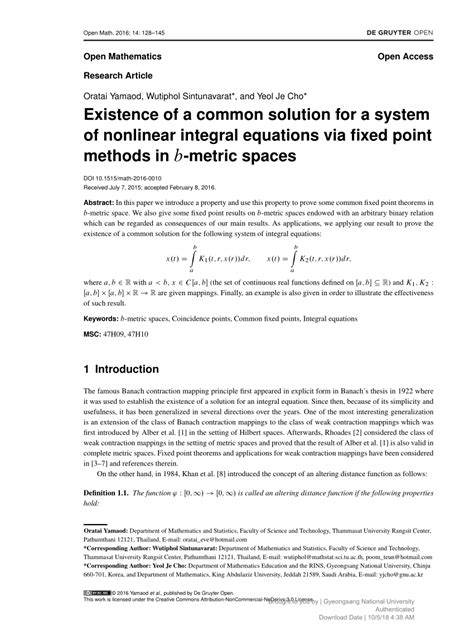 Pdf Existence Of A Common Solution For A System Of Nonlinear Integral