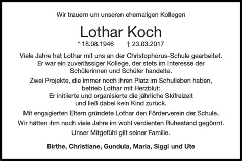 Traueranzeigen Von Lothar Koch Aachen Gedenkt