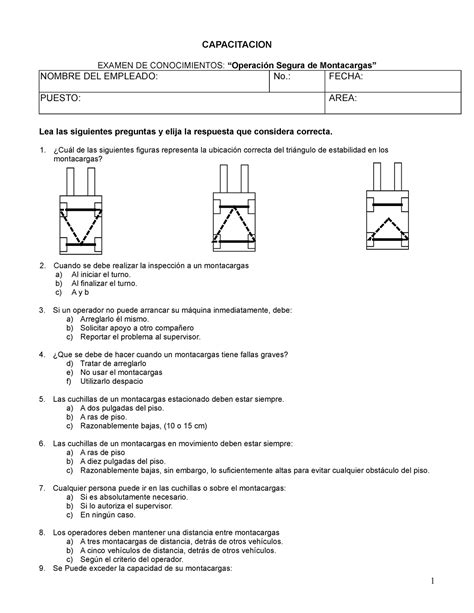 Examen Montacargas Capacitacion Examen De Conocimientos Operaci N