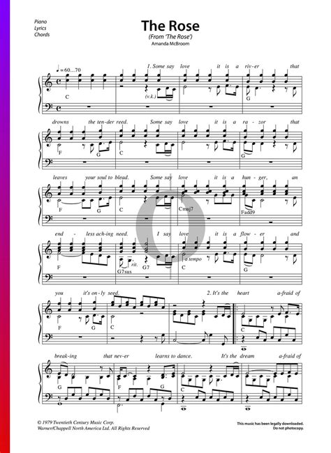 The Rose By Bette Midler Piano Sheet Music Artofit