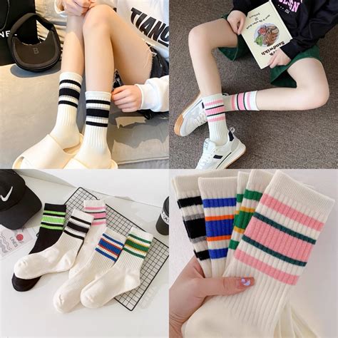 Set 5 Đôi Tất Vớ Cổ Cao Kẻ Cổ Phong Cách Hàn Quốc Trẻ Trung Năng Động Siêu Hot CN7 Shopee Việt Nam