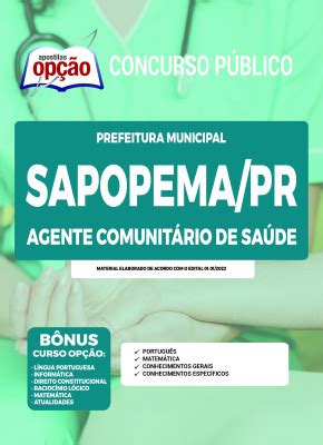 Apostila Prefeitura de Sapopema PR Agente Comunitário de Saúde