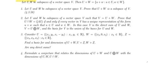 Solved Let U W Be Subspaces Of A Vector Space V Then U W Chegg